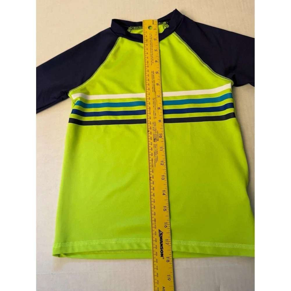 Cat &‎ Jack Lime Green & Navy Short Sleeve Boys Swim Rashguard Sz-S(6/7)   GG7